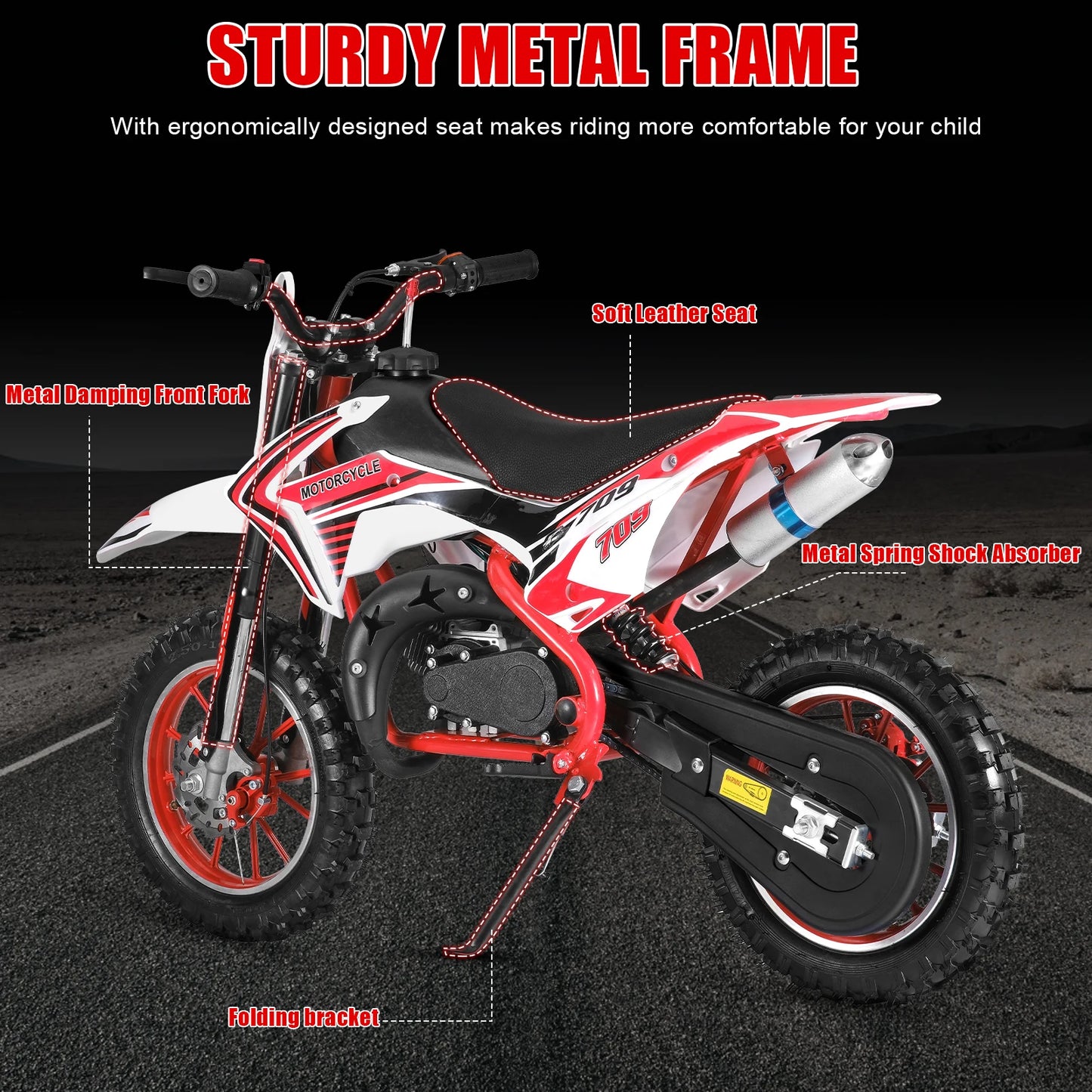 49cc 2-Stroke Kids Dirt Bike , Gas Power Motocross, Off Road Mini Motorcycle,