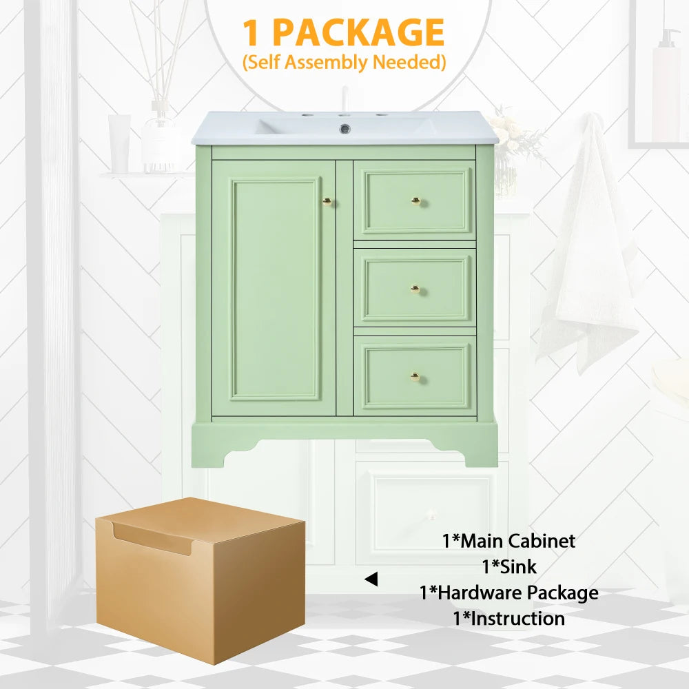 Modern Elegant Bathroom 30 Inch Vanity With Sink, Storage Cabinets, Drawers, and Adjustable Shelves