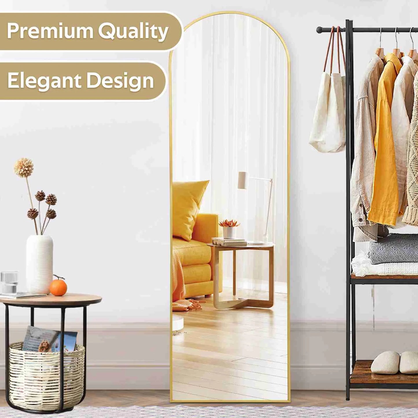 Arched Full Length Mirror 59x16in Aluminum Frame Full Body Mirror