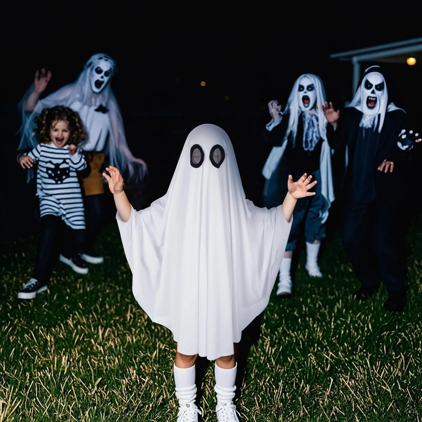 Halloween Ghost Costume for Adult- White Ghost Cloak Costume with Witch Hat- Ghost Fancy Dress Cosplay