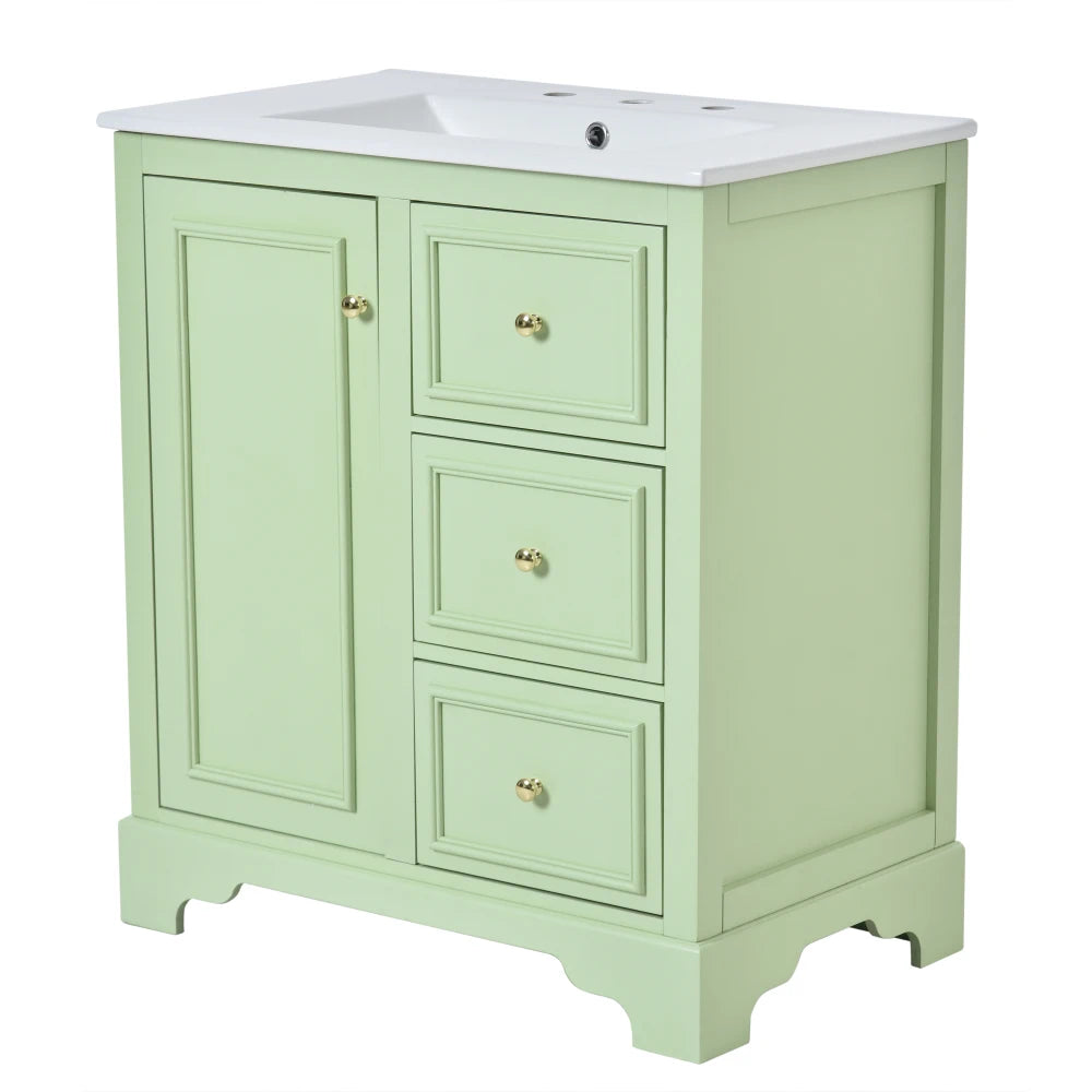 Modern Elegant Bathroom 30 Inch Vanity With Sink, Storage Cabinets, Drawers, and Adjustable Shelves