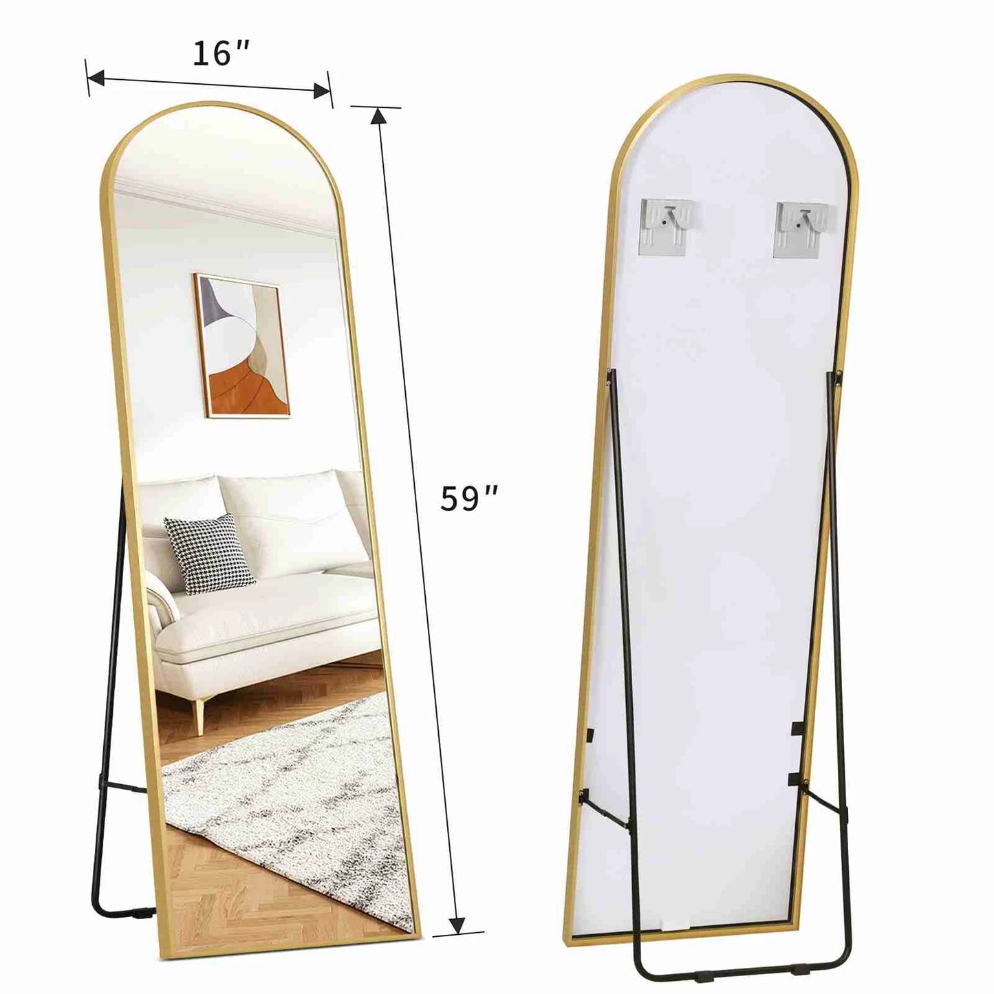 Arched Full Length Mirror 59x16in Aluminum Frame Full Body Mirror