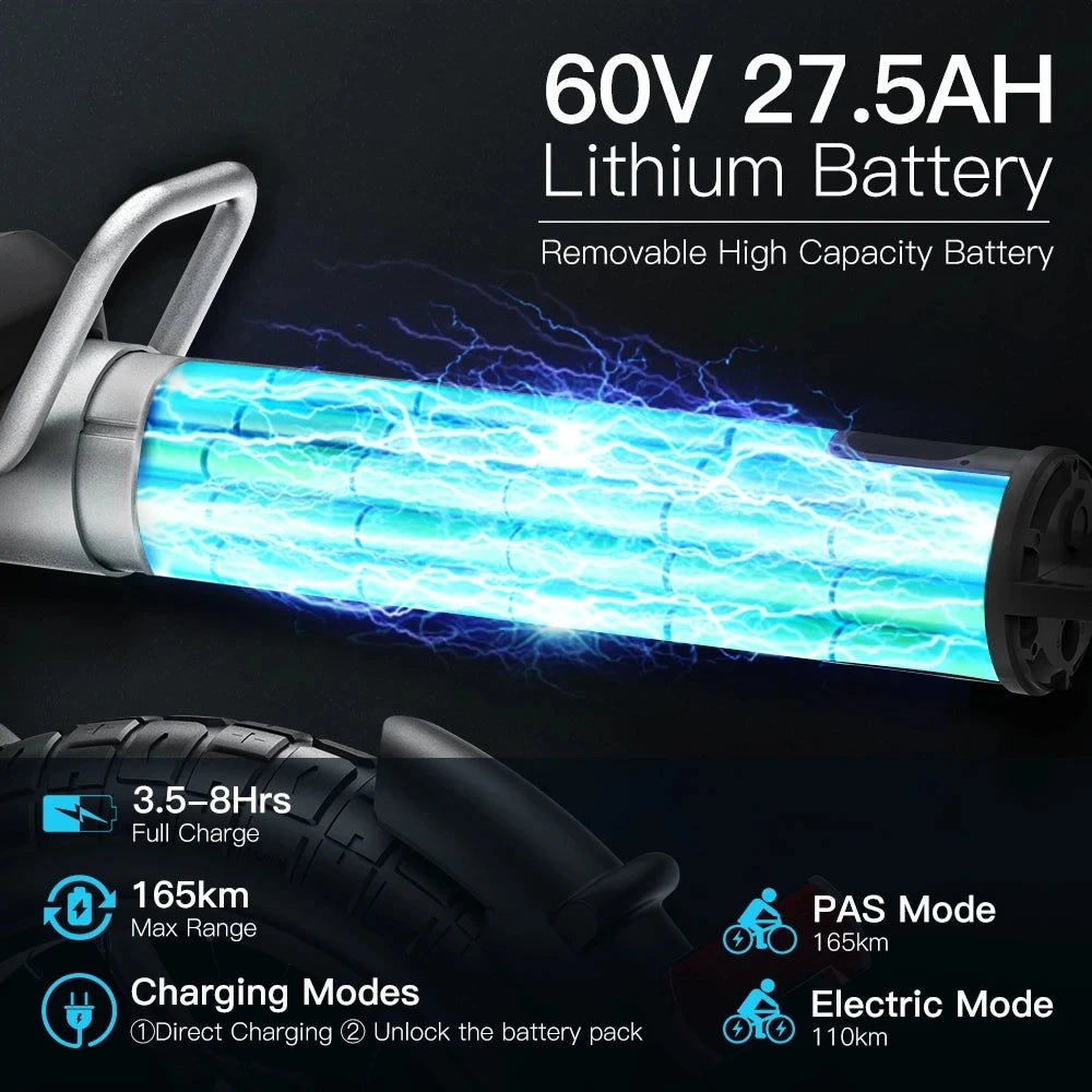 Coswheel Electric Bike For Adult
CT20S 2000W/1500W Mountain bike Electric Motorcycle 60V 27.5Ah