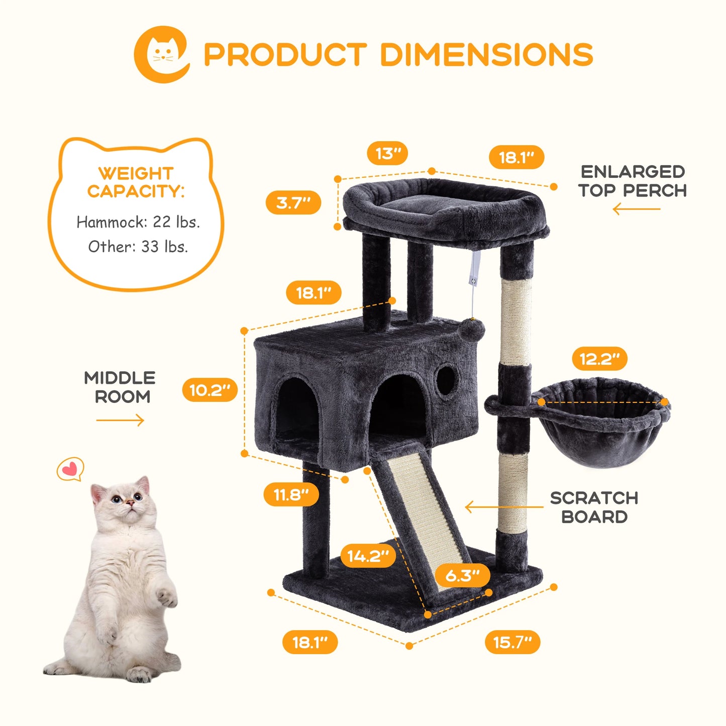 Multi-Level Cat Condo with Sisal Scratching Posts and Board