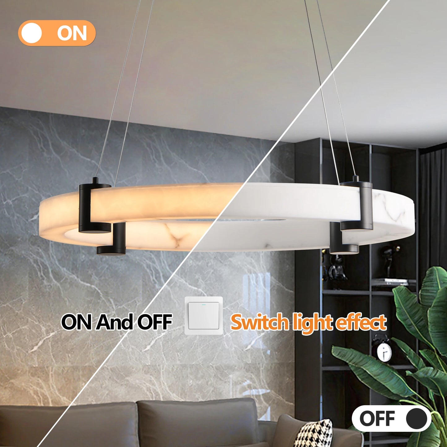 Modern LED Pendant Light Resin Ring Lamp 23.6-Inch Round