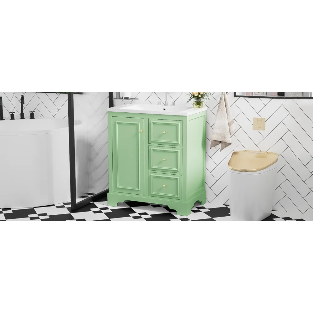 Modern Elegant Bathroom 30 Inch Vanity With Sink, Storage Cabinets, Drawers, and Adjustable Shelves