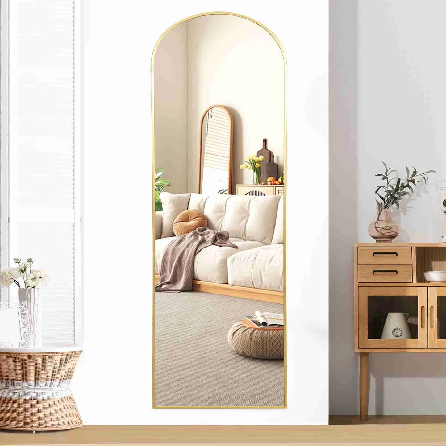 Arched Full Length Mirror 59x16in Aluminum Frame Full Body Mirror