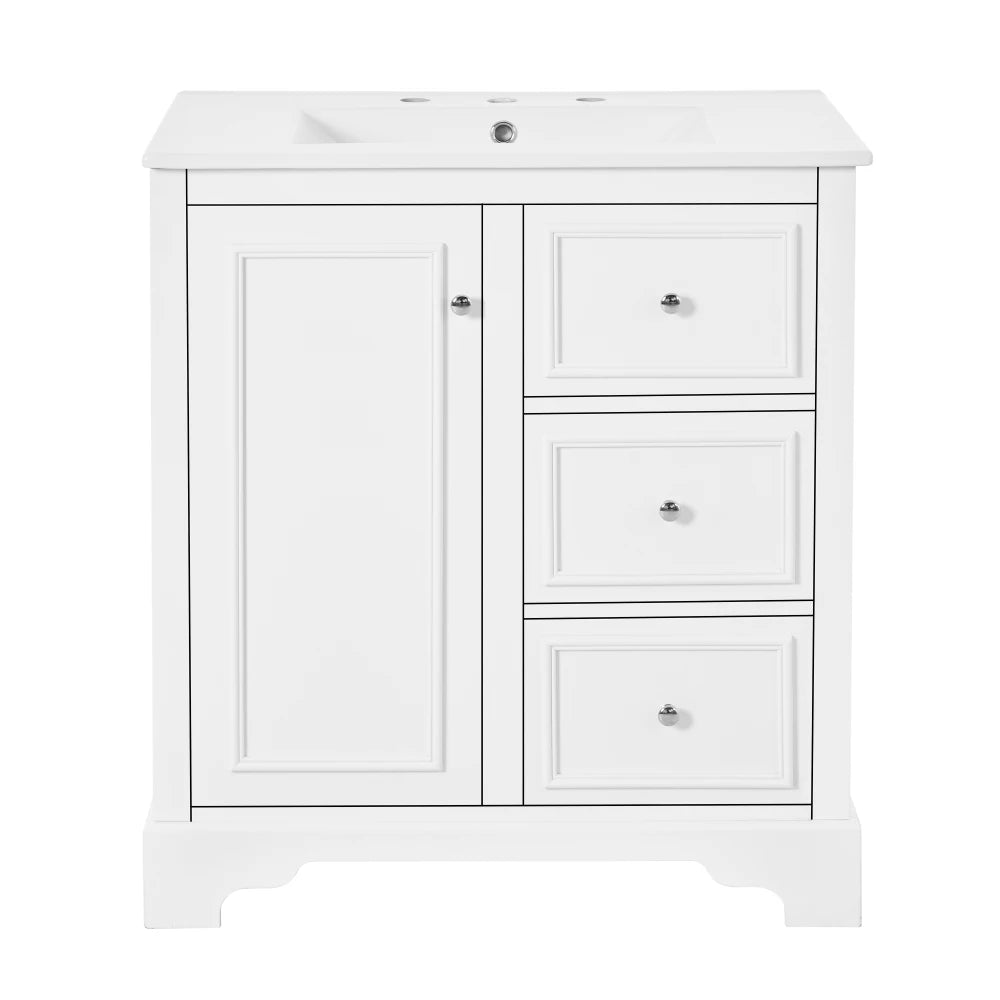 Modern Elegant Bathroom 30 Inch Vanity With Sink, Storage Cabinets, Drawers, and Adjustable Shelves