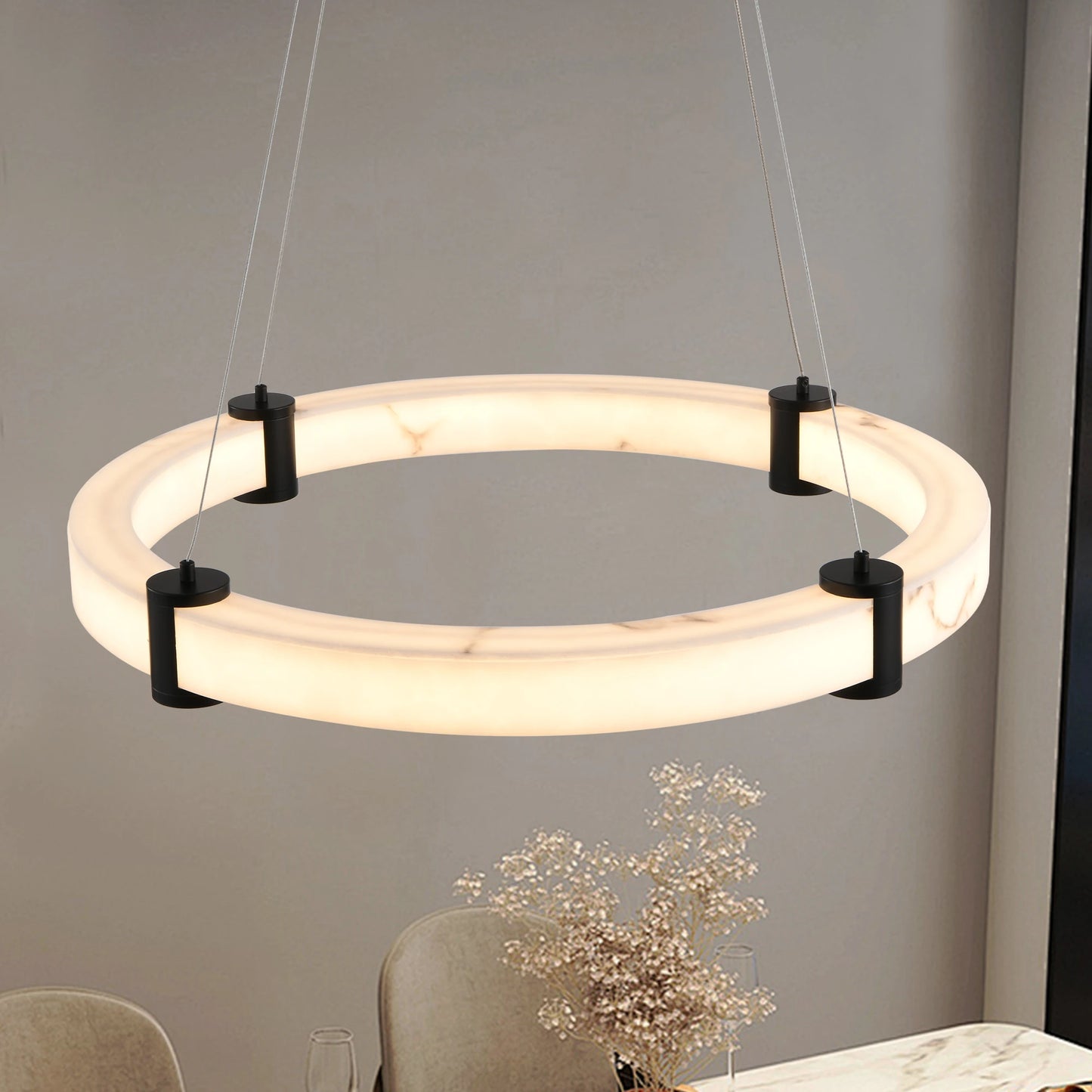 Modern LED Pendant Light Resin Ring Lamp 23.6-Inch Round
