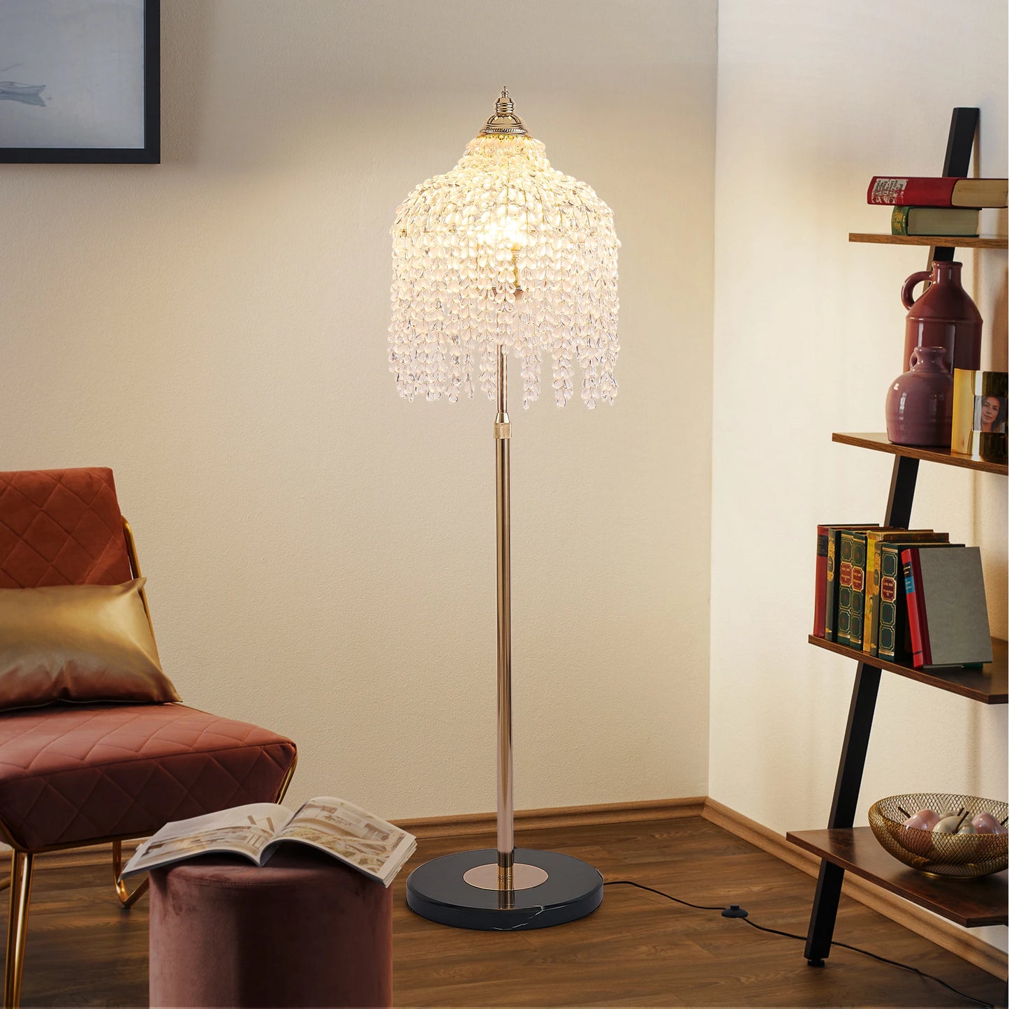 3-Light Elegant Crystal Floor Lamp