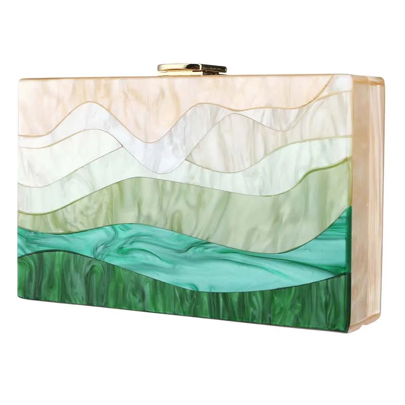 New Trendy Green Beige Striped Handbag
