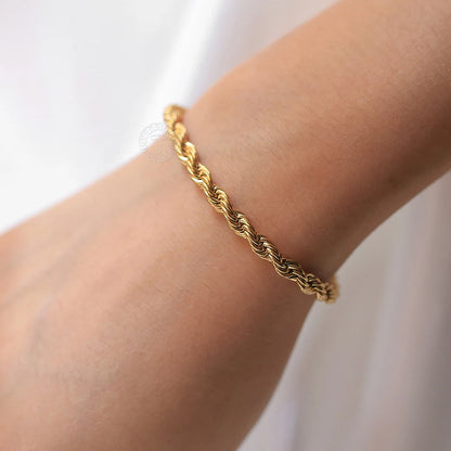 2/3/4/5mm Stainless Steel Twisted Rope Chain Bracelets, adjustable 18cm+5cm