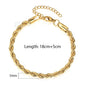 2/3/4/5mm Stainless Steel Twisted Rope Chain Bracelets, adjustable 18cm+5cm