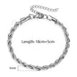 2/3/4/5mm Stainless Steel Twisted Rope Chain Bracelets, adjustable 18cm+5cm