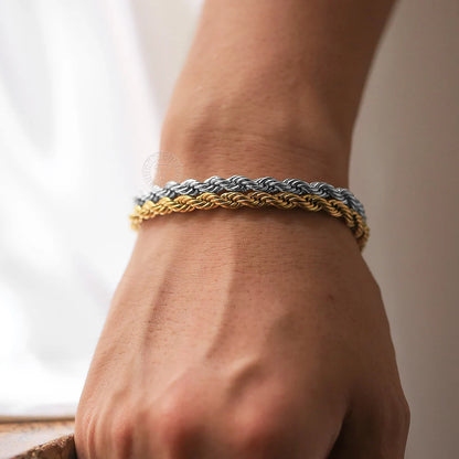 2/3/4/5mm Stainless Steel Twisted Rope Chain Bracelets, adjustable 18cm+5cm