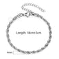 2/3/4/5mm Stainless Steel Twisted Rope Chain Bracelets, adjustable 18cm+5cm