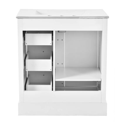 Modern Elegant Bathroom 30 Inch Vanity With Sink, Storage Cabinets, Drawers, and Adjustable Shelves