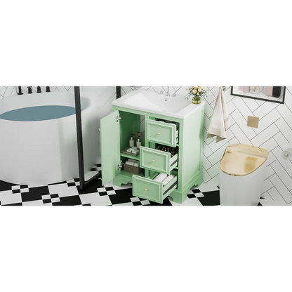 Modern Elegant Bathroom 30 Inch Vanity With Sink, Storage Cabinets, Drawers, and Adjustable Shelves