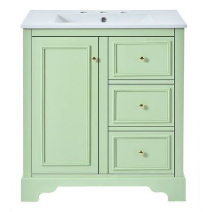 Modern Elegant Bathroom 30 Inch Vanity With Sink, Storage Cabinets, Drawers, and Adjustable Shelves