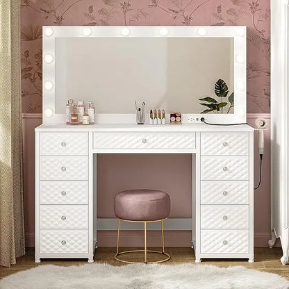 Vanity with Extra Large Mirror and Lights