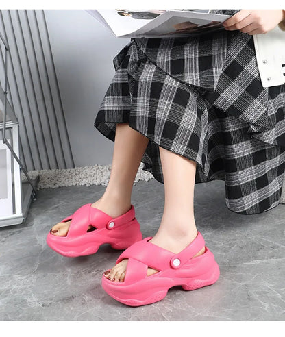 Popular Women Flip-flops Summer New Platform Wedges Slippers Outdoor Fashion Slides EVA 7CM Shoes Casual Beach Flip-flops