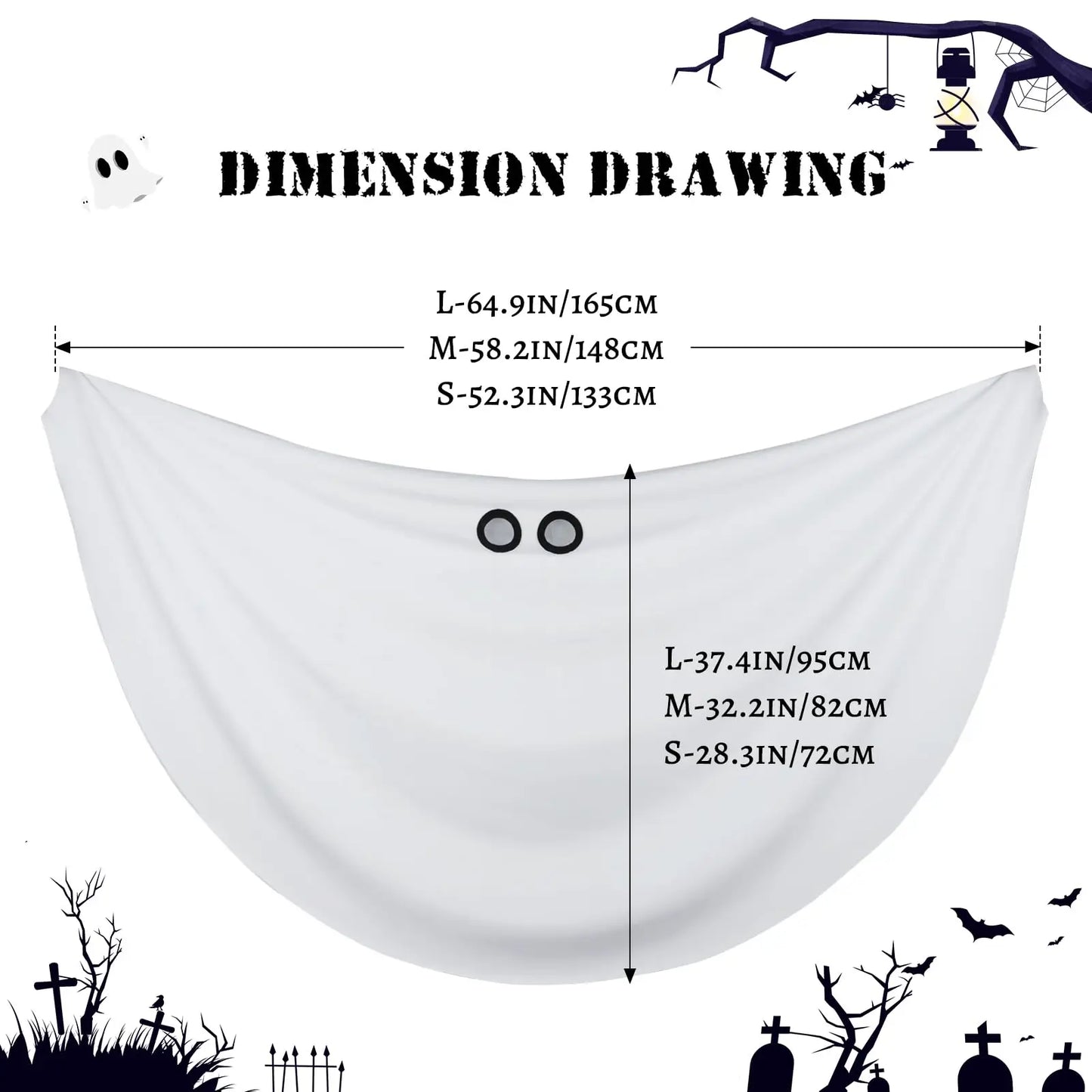 Halloween Ghost Costume for Adult- White Ghost Cloak Costume with Witch Hat- Ghost Fancy Dress Cosplay