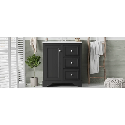 Modern Elegant Bathroom 30 Inch Vanity With Sink, Storage Cabinets, Drawers, and Adjustable Shelves