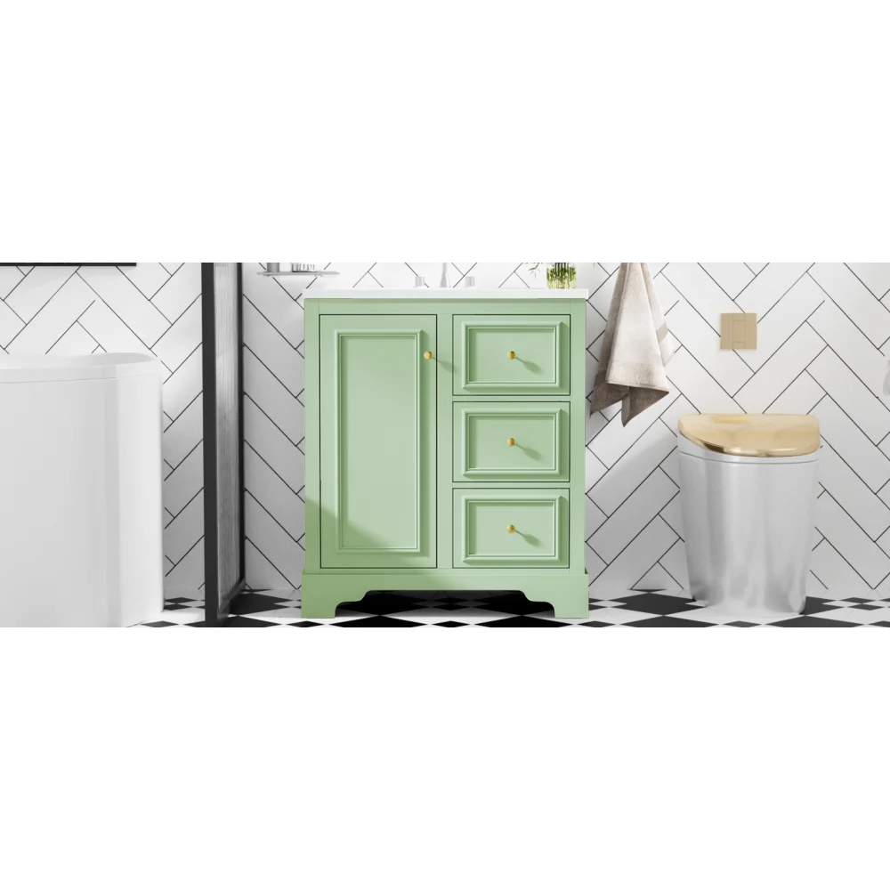 Modern Elegant Bathroom 30 Inch Vanity With Sink, Storage Cabinets, Drawers, and Adjustable Shelves