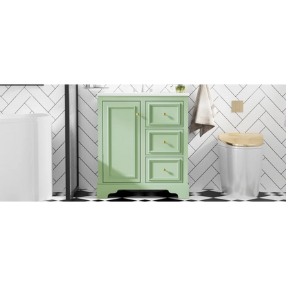 Modern Elegant Bathroom 30 Inch Vanity With Sink, Storage Cabinets, Drawers, and Adjustable Shelves