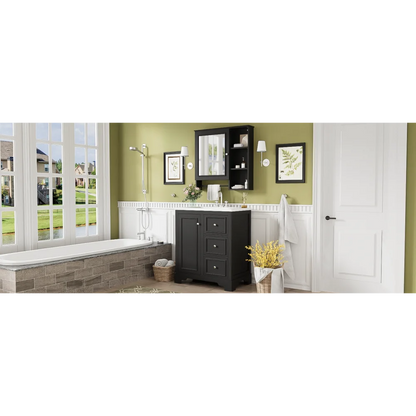 Modern Elegant Bathroom 30 Inch Vanity With Sink, Storage Cabinets, Drawers, and Adjustable Shelves