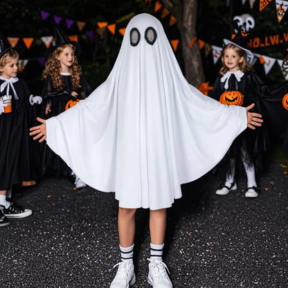 Halloween Ghost Costume for Adult- White Ghost Cloak Costume with Witch Hat- Ghost Fancy Dress Cosplay