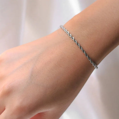 2/3/4/5mm Stainless Steel Twisted Rope Chain Bracelets, adjustable 18cm+5cm