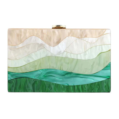 New Trendy Green Beige Striped Handbag