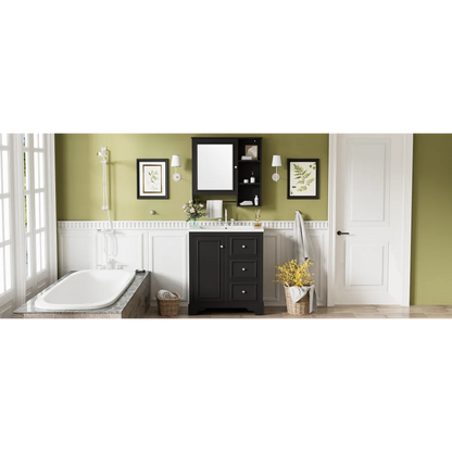 Modern Elegant Bathroom 30 Inch Vanity With Sink, Storage Cabinets, Drawers, and Adjustable Shelves