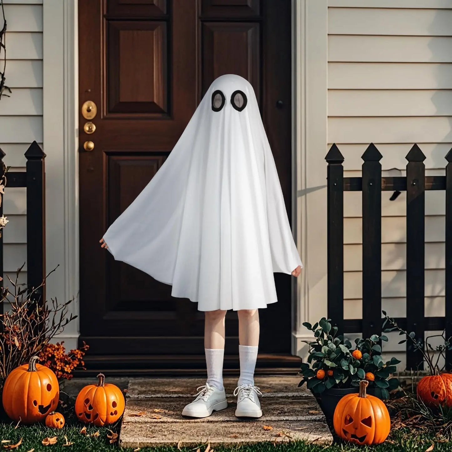 Halloween Ghost Costume for Adult- White Ghost Cloak Costume with Witch Hat- Ghost Fancy Dress Cosplay