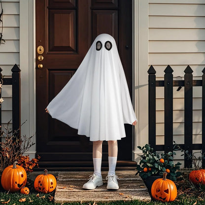 Halloween Ghost Costume for Adult- White Ghost Cloak Costume with Witch Hat- Ghost Fancy Dress Cosplay