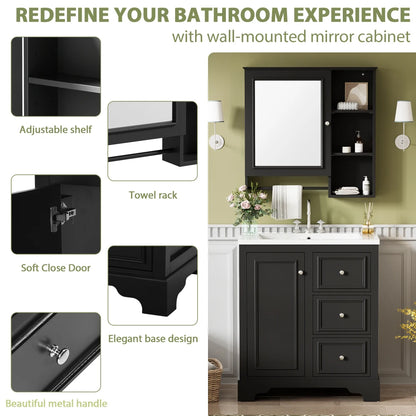 Modern Elegant Bathroom 30 Inch Vanity With Sink, Storage Cabinets, Drawers, and Adjustable Shelves