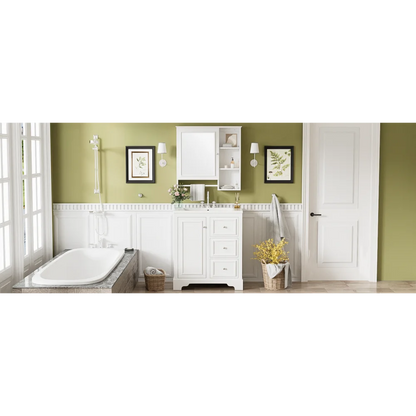 Modern Elegant Bathroom 30 Inch Vanity With Sink, Storage Cabinets, Drawers, and Adjustable Shelves