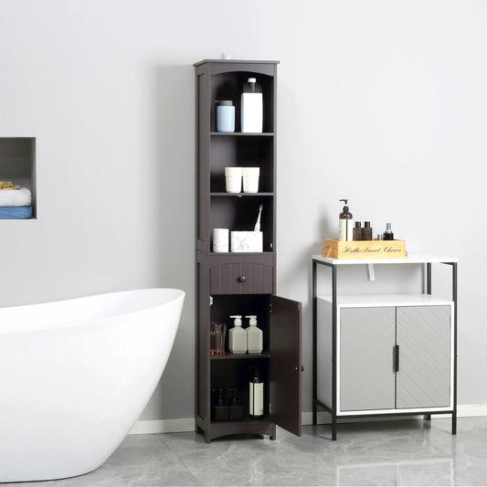 Tall Free Standing Bathroom Linen Tower W/ Shelf