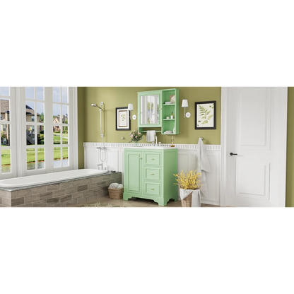 Modern Elegant Bathroom 30 Inch Vanity With Sink, Storage Cabinets, Drawers, and Adjustable Shelves
