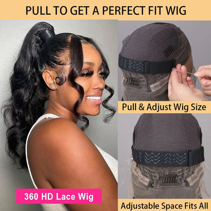 Hidden Strap Body Wave 360 HD Full Lace Front Wigs