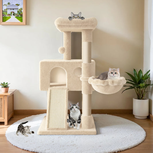 Multi-Level Cat Condo with Sisal Scratching Posts and Board