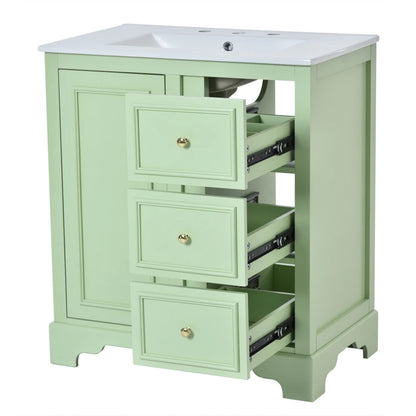 Modern Elegant Bathroom 30 Inch Vanity With Sink, Storage Cabinets, Drawers, and Adjustable Shelves