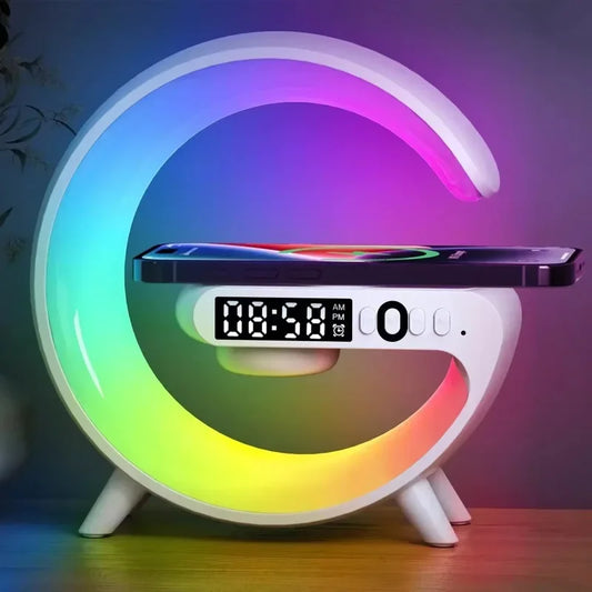 Christmas Gift 5.9" Fast Wireless Charger Desktop Stand Bluetooth Speaker TF Clock