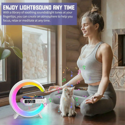 Christmas Gift 5.9" Fast Wireless Charger Desktop Stand Bluetooth Speaker TF Clock