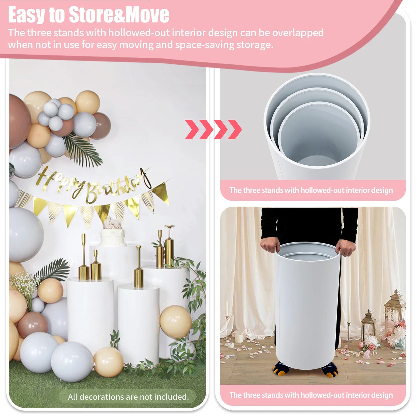 Set of 3 Beautiful White Flower Vases For Special Occasions
S
 for Centerpieces and Displays - Column Shape, Durable Stands for Weddings and Celebrations