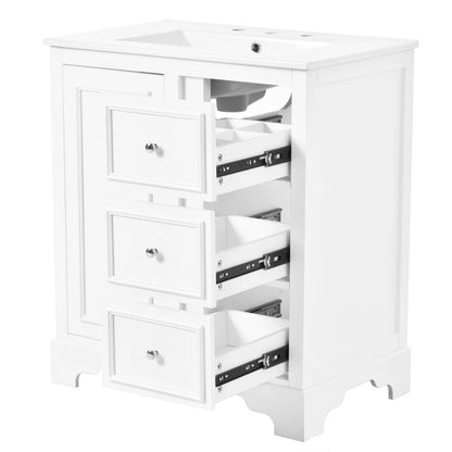 Modern Elegant Bathroom 30 Inch Vanity With Sink, Storage Cabinets, Drawers, and Adjustable Shelves