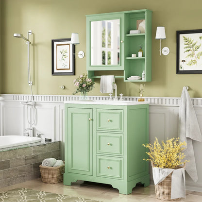 Modern Elegant Bathroom 30 Inch Vanity With Sink, Storage Cabinets, Drawers, and Adjustable Shelves