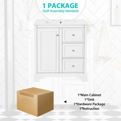 Modern Elegant Bathroom 30 Inch Vanity With Sink, Storage Cabinets, Drawers, and Adjustable Shelves