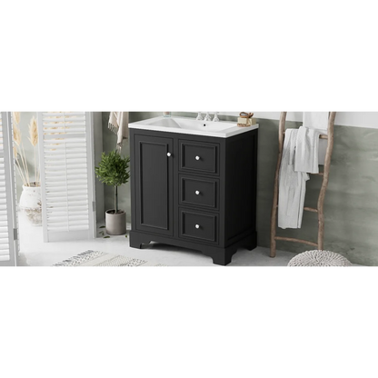 Modern Elegant Bathroom 30 Inch Vanity With Sink, Storage Cabinets, Drawers, and Adjustable Shelves